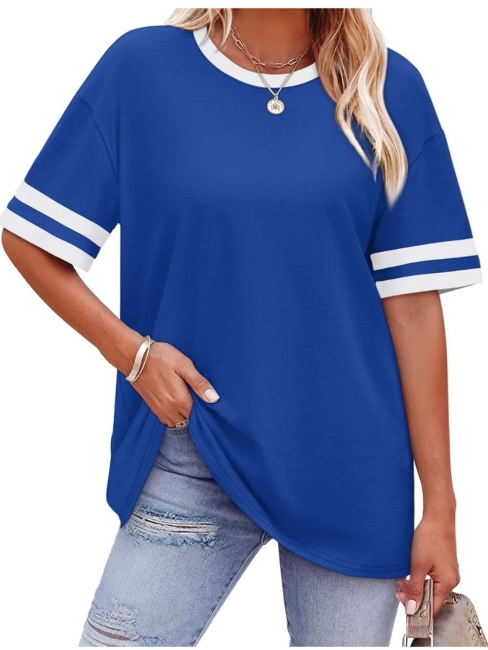 WIHOLL Royal Blue Color Block Short Sleeve Tee - Size XL (EUC)